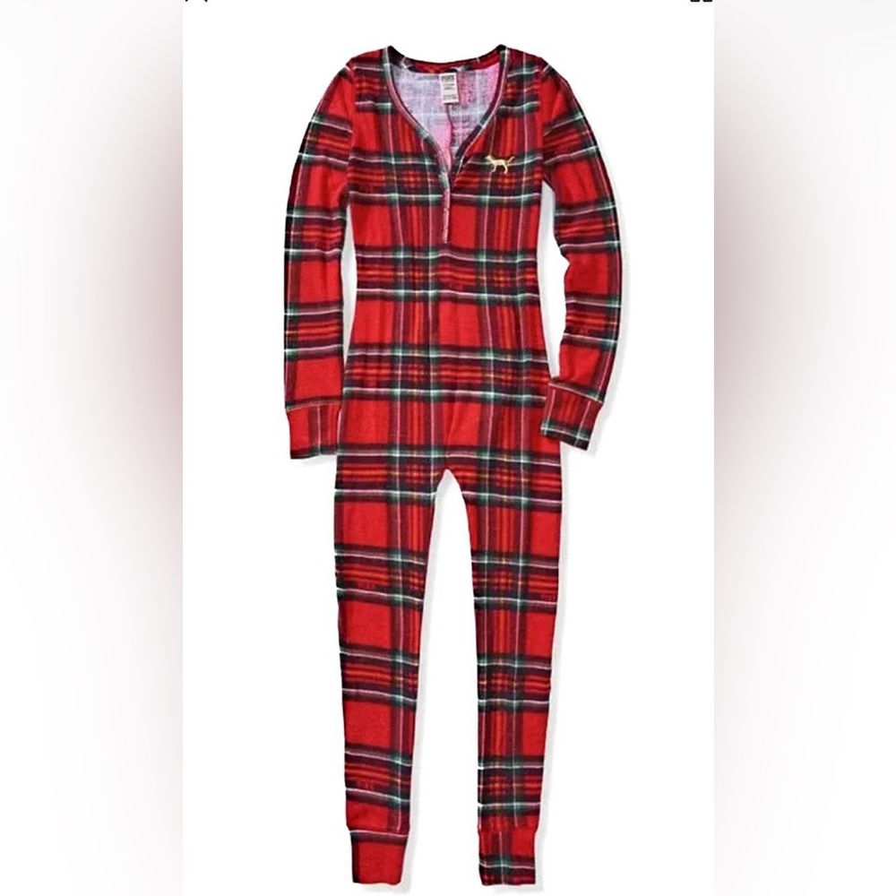 Victoria’s Secret PINK Holiday Plaid One-Piece Pajamas 🎄❤️💚‎